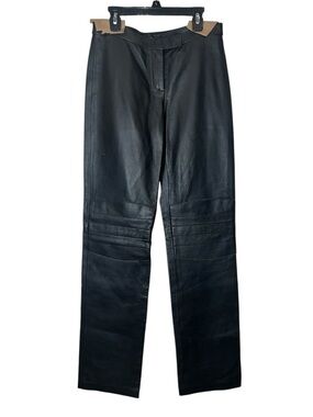 Poleci Black Lambskin Leather Pants Moto Knee Detail Mid-Rise Women’s Sz 2 NWOT